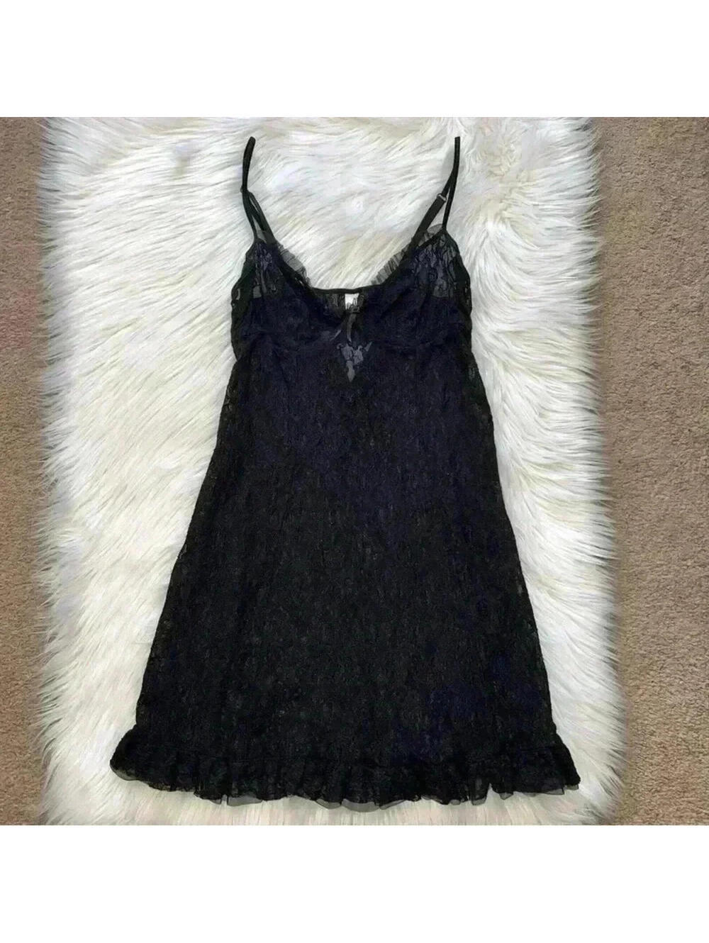 Inner Secrets Lingerie Y2K Gothic Lace Babydoll Ruffle Hem Medium